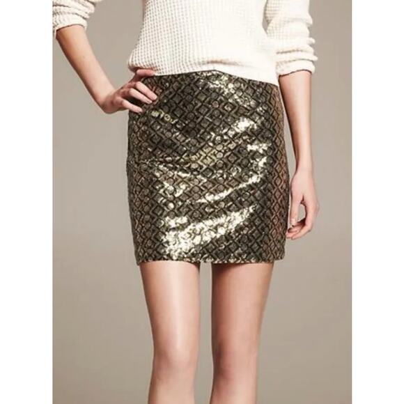 Banana Republic Mini Skirt Women Size 0 Green Sequin Concert Office Career - Picture 3 of 9